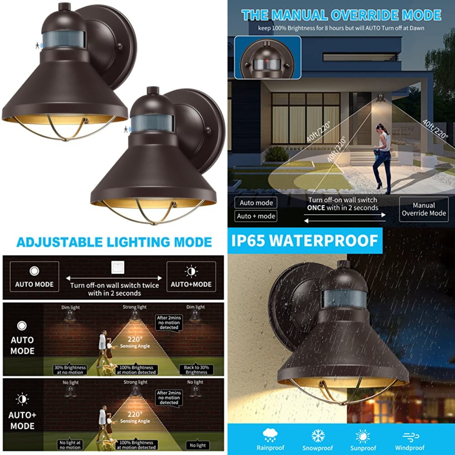 مجموعة من 2 مصباح جداري خارجي  - مراجعة Motion Sensor Outdoor وسعره