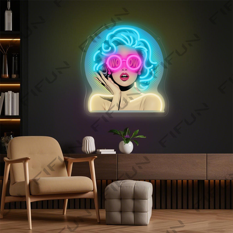 لافتة نيون WOW Curl Girl مطبوع - مراجعة Outdoor Lighting Decor Wow وسعره