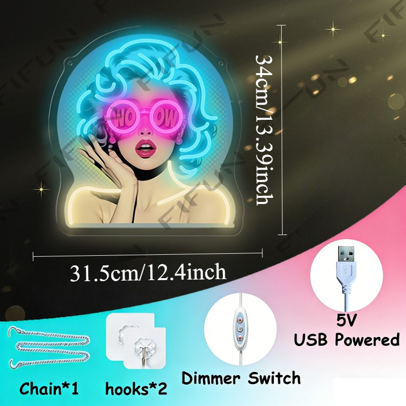 لافتة نيون WOW Curl Girl مطبوع - مراجعة Outdoor Lighting Decor Wow وسعره